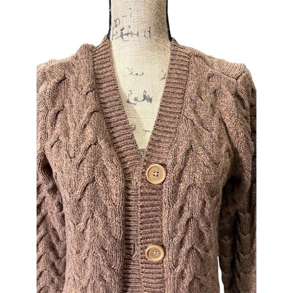Denim & Co Women's M Brown Cable-Knit Cardigan Sweater - Picture 2 of 8
